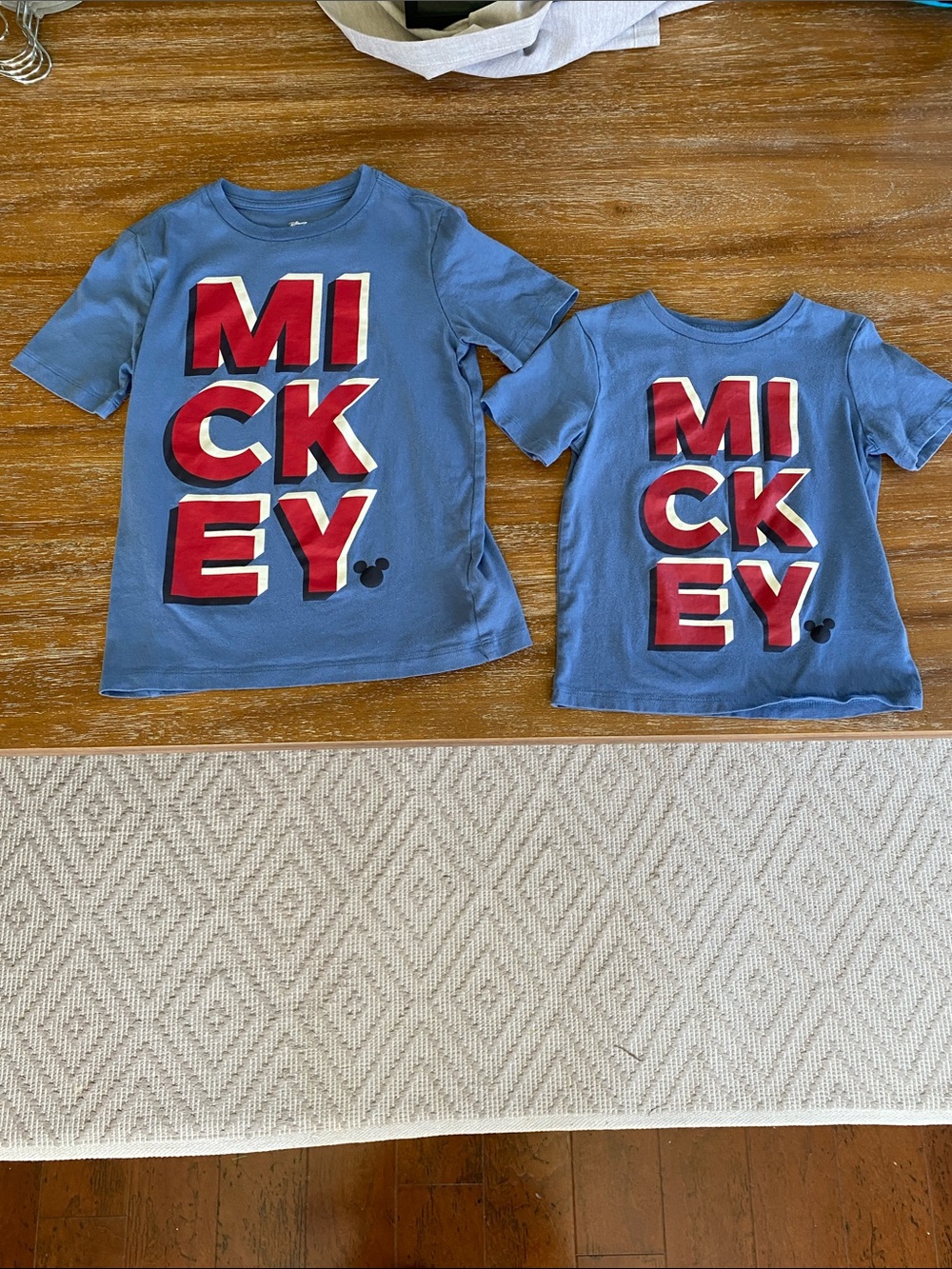 Set of Disney YS & 3T Mickey Graphic Tee - Blue with Red Lettering